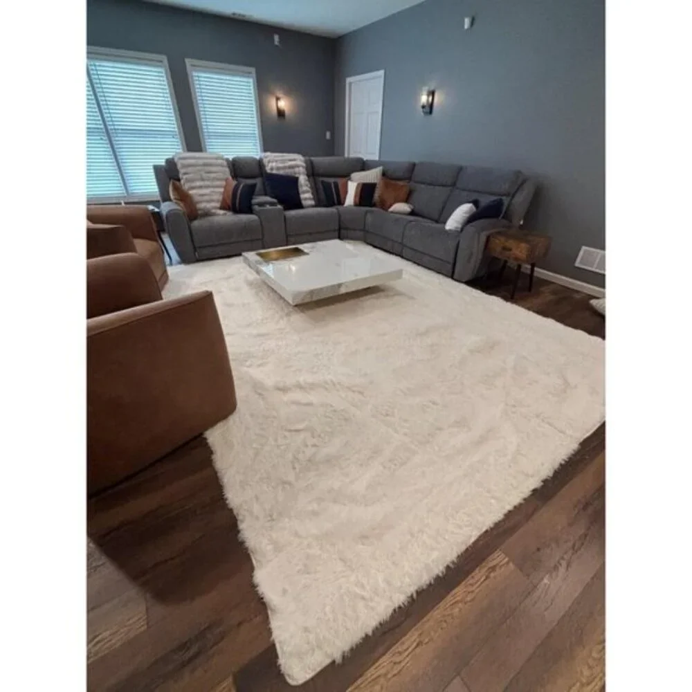 9x12 Ultra Soft Cream Area Rug, Fluffy Modern Carpet for Home, Room & Nursery